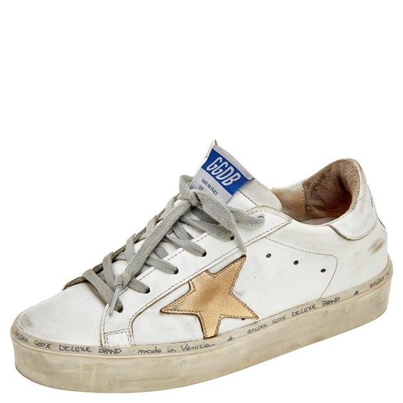 Golden Goose Deluxe Brand White/Gold Hi Star Womens Sneakers